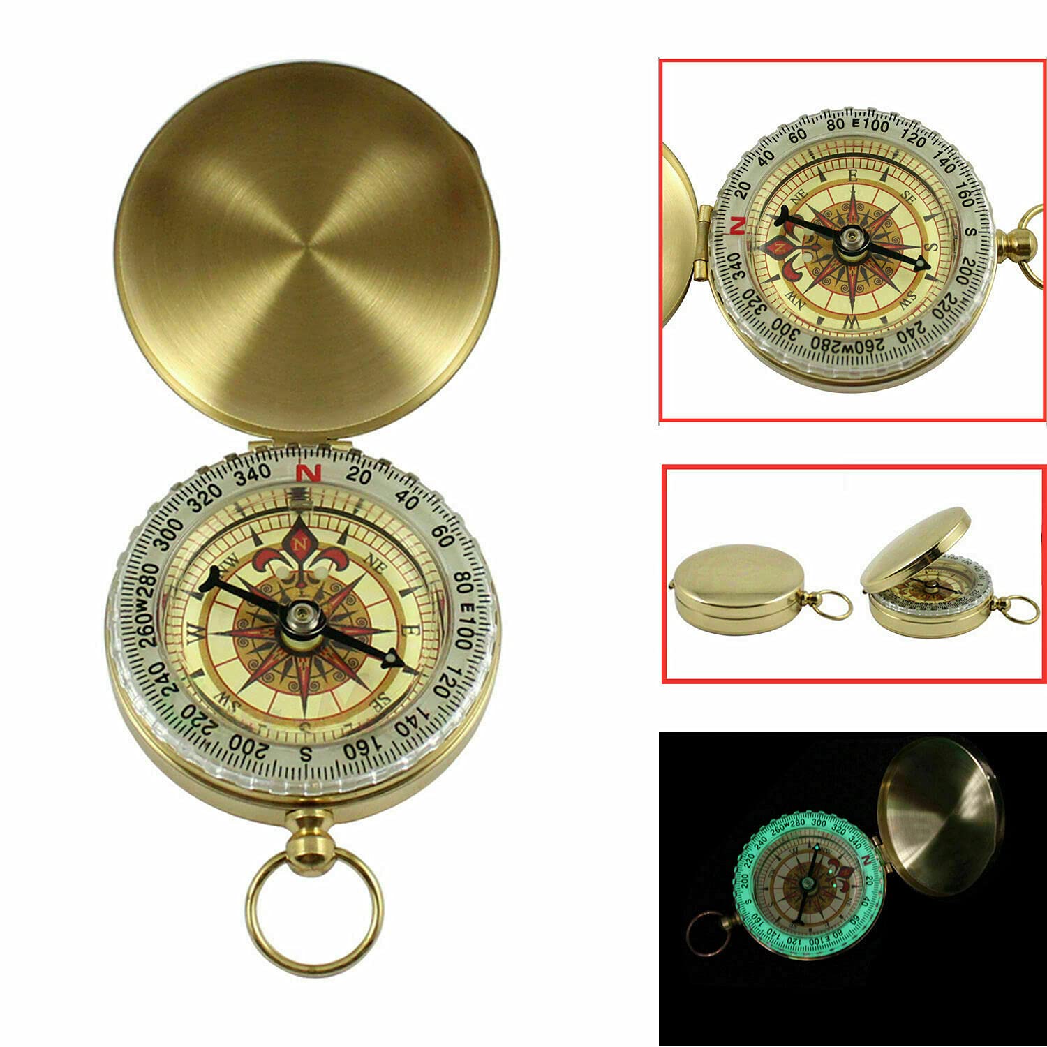 Multibao Classic Portable Pocket Watch Flip-Open Compass Outdoor Navigation Tools for Camping Hiking Boating Gold