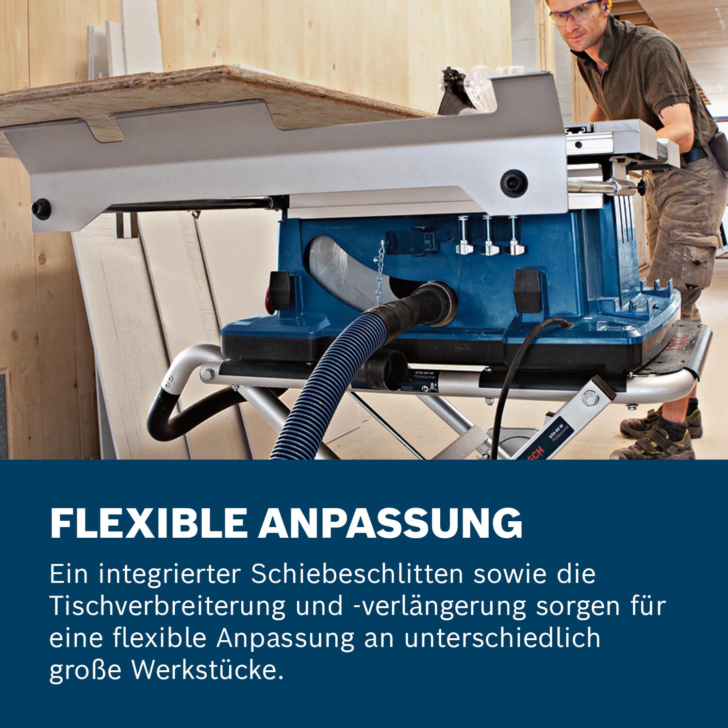 Bosch Professional Tischkreissäge GTS 10 XC (Sägeblatt-Ø: 254 mm, Sägeblattbohr-Ø: 30mm inkl. Absaugadapter, Parallelanschlag, Schiebestock, Winkelanschlag, Aufbewahrung für Sägeblatt) 5
