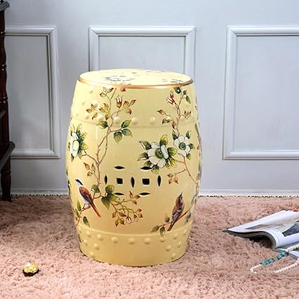 Shoe Stool Luyiasi Handbemalte Blumen Und Vogel Chinesische Hocker Keramik Drum Hocker Dressing Banke Runde Hugel Hocker 32x45cm Farbe Gelb Amazon De Kuche Haushalt