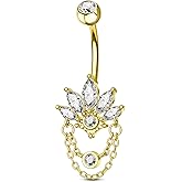 COCHARM 14G Lotus Belly Button Rings Dangle Belly Navel Rings for Women Surgical Steel Navel Piercing jewelry
