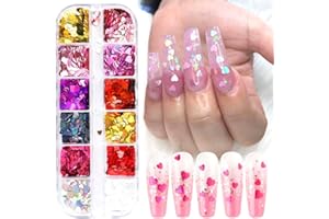 Heart Nail Art Stickers Glitter Decal Heart Nail Charms Valentines Nail Decals CHANGAR Love Nail Glitter Sequins Valentine Heart Acrylic Nails Design Heart Glitter for Nail Art