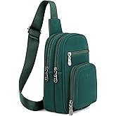 FADEON Women Sling Bags Designer Crossbody Bag, PU Leather Sling Purse Multi-Pocket Packs with Card Slot Beige Green