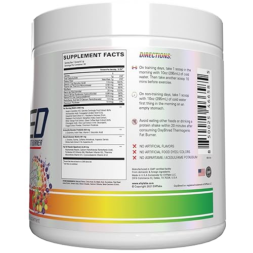 EHP Labs OxyShred Pre Workout Powder - Preworkout Powder with L Glutamine & Acetyl  L Carnitine, Energy Boost Drink - Rainbow Candy, 60 Servings in Dubai - UAE 
