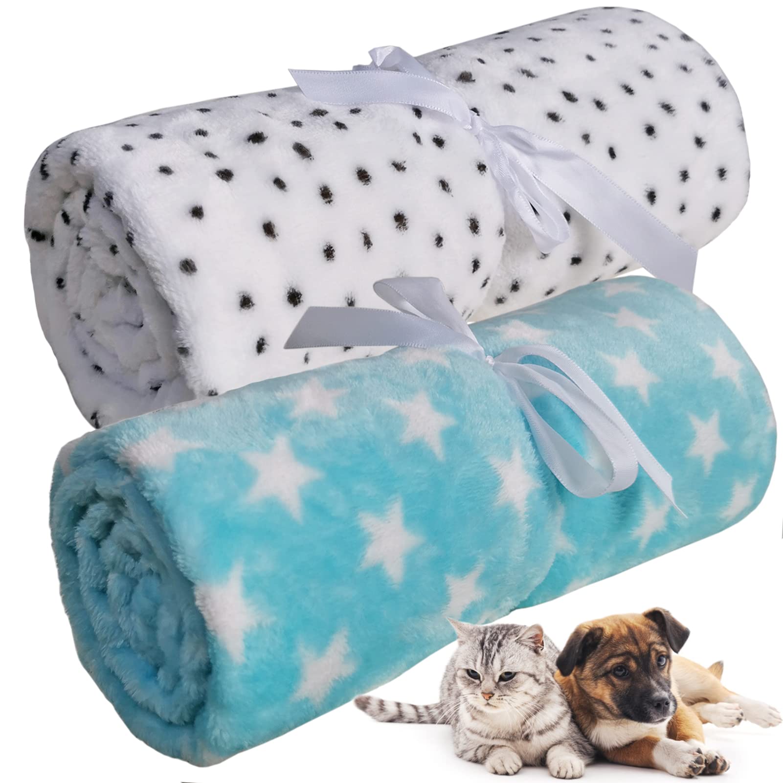 LeerKing 2 Packs Dog Blankets Soft Warm Pet Cat Bed Blanket Fleece Flannel Mattress Couch Sofa Crate for small medium large Puppy，30"x 40" Blue&White