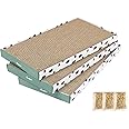 PAWSFANS Cat Scratcher Cardboard Scratch Pad with Box Durable Corrugate Scratching Board Kitty Sofa Lounge Bed Reversible Catnip Included for Indoor Cats,Large (Box, 3pcs)