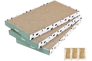 PAWSFANS Cat Scratcher Cardboard Scratch Pad with Box Durable Corrugate Scratching Board Kitty Sofa Lounge Bed Reversible Catnip Included for Indoor Cats,Large (Box, 3pcs)