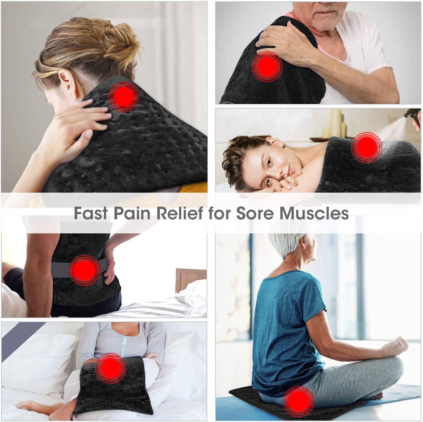 Heating Pads with Auto Shut Off - Koviti Heating Pad for Cramps[17’’x33’’]with 6 Heat Setting, Large Soft Heating Pad with Elastic Band&Storage Bag for Fast Neck/Shoulder/Foot Pain Relief(Black): Health & Personal Care