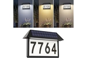 ASOMST Solar Address Sign, Lighted House Numbers Waterproof, 3-Color Lighting Modes LED Illuminated Address Plaque, Wall Mount Address Number for Home