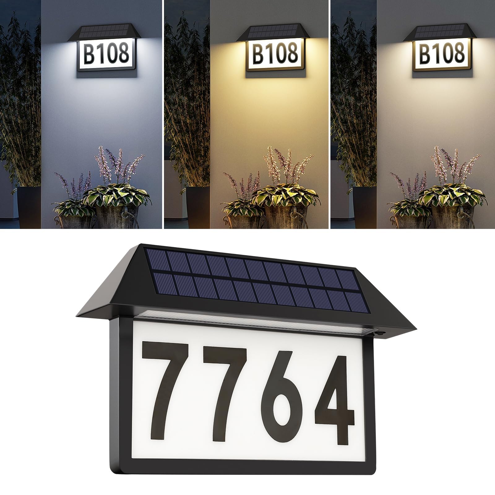Photo 1 of 231 ASOMST Solar Address Sign, Lighted House Numbers Waterproof, 3-Color Lighting Modes LED Illuminated Address Plaque, Wall Mount Address Number for Home