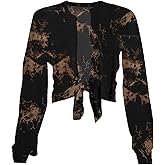 Sexy Tie-Front Tops for Women Clubwear Long-Sleeve Deep V-Neck Crop Top Basic Low Cut Shirts Trendy