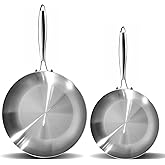 LOLYKITCH 8.5-12 Inch Tri-ply Stainless Steel Frying Pan Set,Skillets,Chef's Pan,Induction Cookware,Dishwasher and Oven Safe,Detachable Handle.