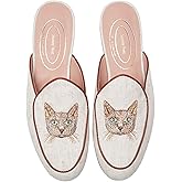 Journey West Women's Mules Flats with Embroidery Belgian Loafers Slip on Slippers for Women