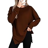 Laughido Women's Long Sleeve Crew Neck Slit Oversized Sweatshirts Pullover Loose Casual Tunic Tops 2025 Fall Clothes
