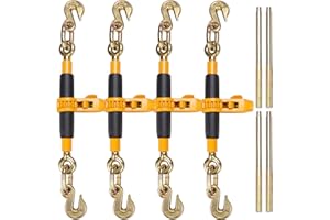 VEVOR Ratchet Chain Binder 3/8-1/2 12000 lbs G80 Hook Detachable Handle Heavy Duty Load Binder, Tie Down Hauling Chain Binders for Flatbed Truck Trailer, Black & Yellow