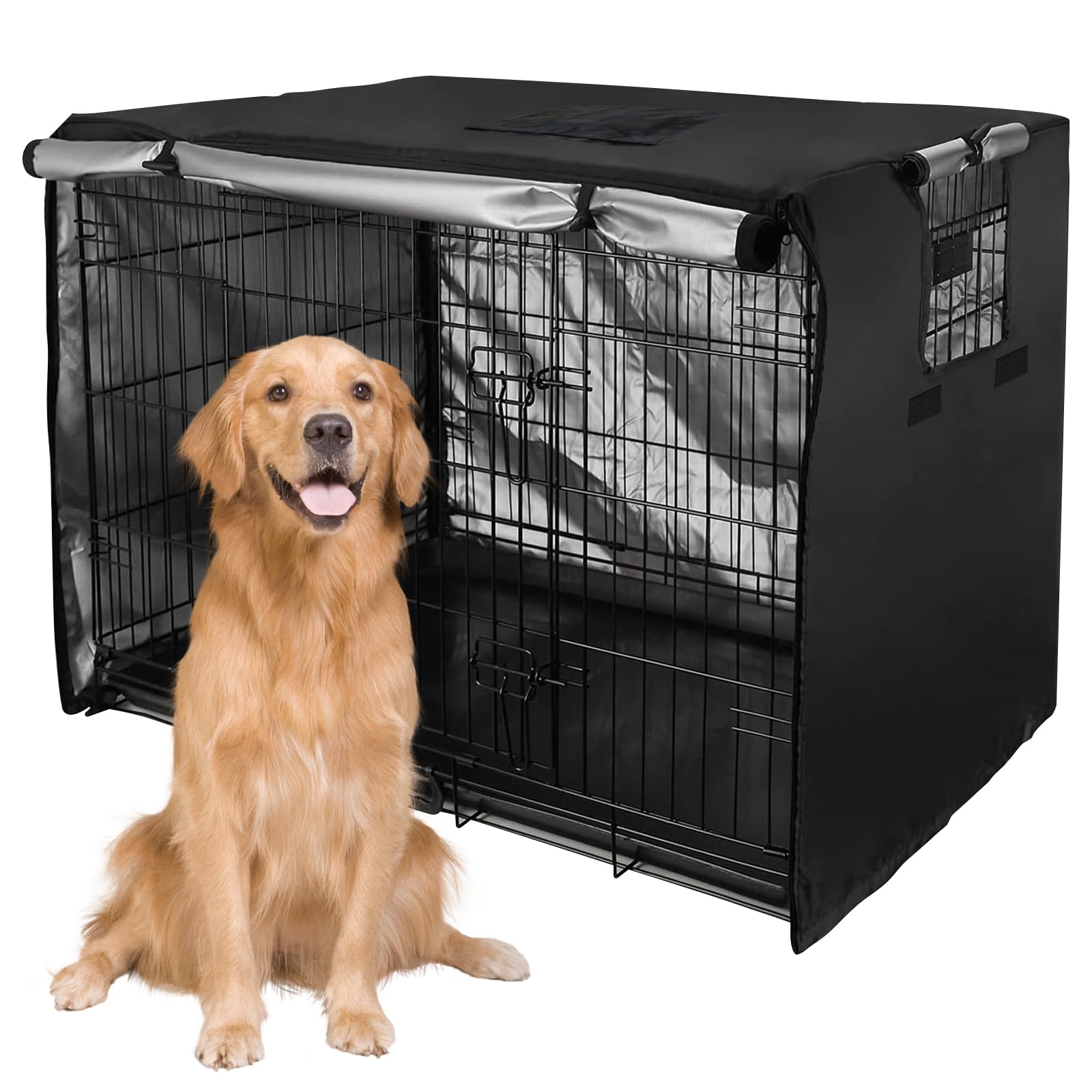 AXPQHL Dog Cage Cover,600D Oxford Fabric Material Dog Cage Cover Durable Waterproof And Windproof Dog Cage Cover For Indoor And Outdoor Use,Black(94 x 61 x 63,5 cm)