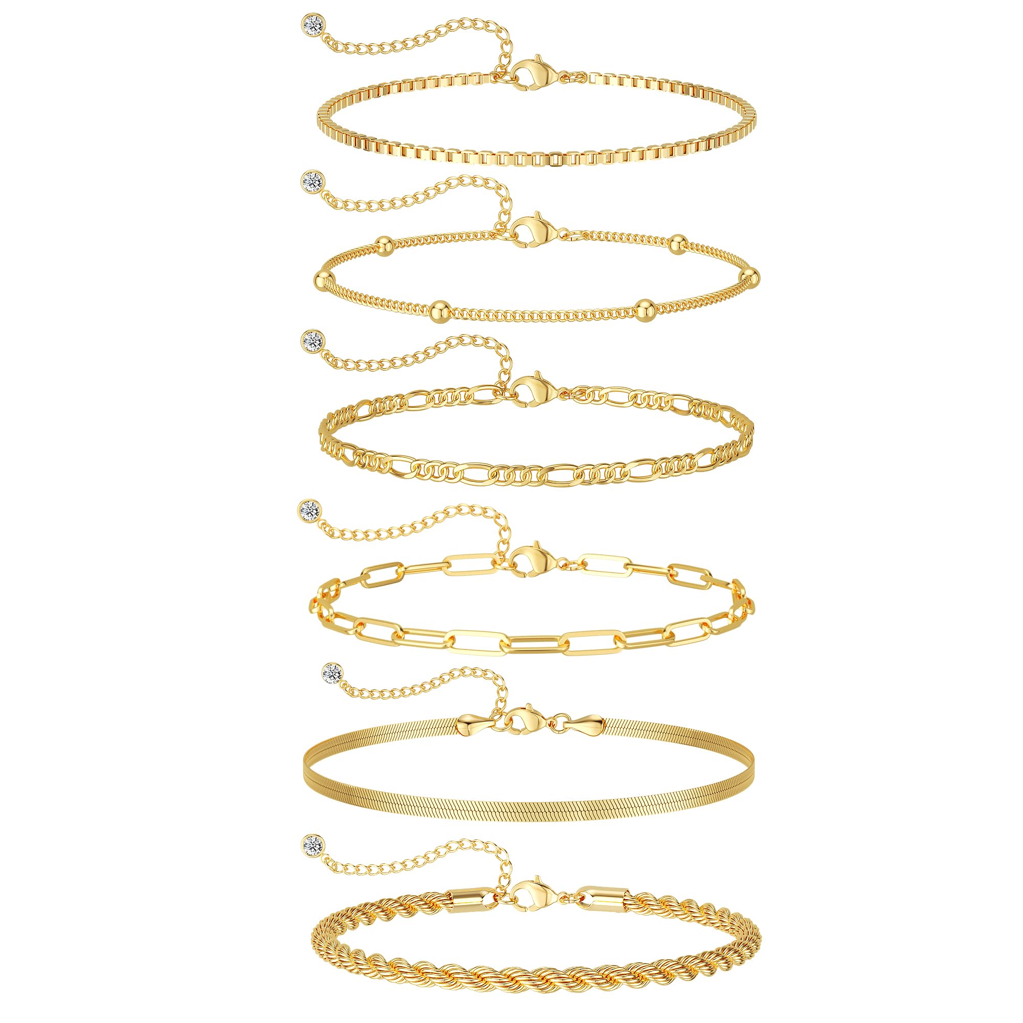 DEARMAY Gold Bracelets for Women Waterproof, 14K Gold Plated Jewelry Sets Trendy Thin Dainty Stackable Cuban Link Paperclip Chain Bracelet Pack Fashion Accessories Gifts for Womens