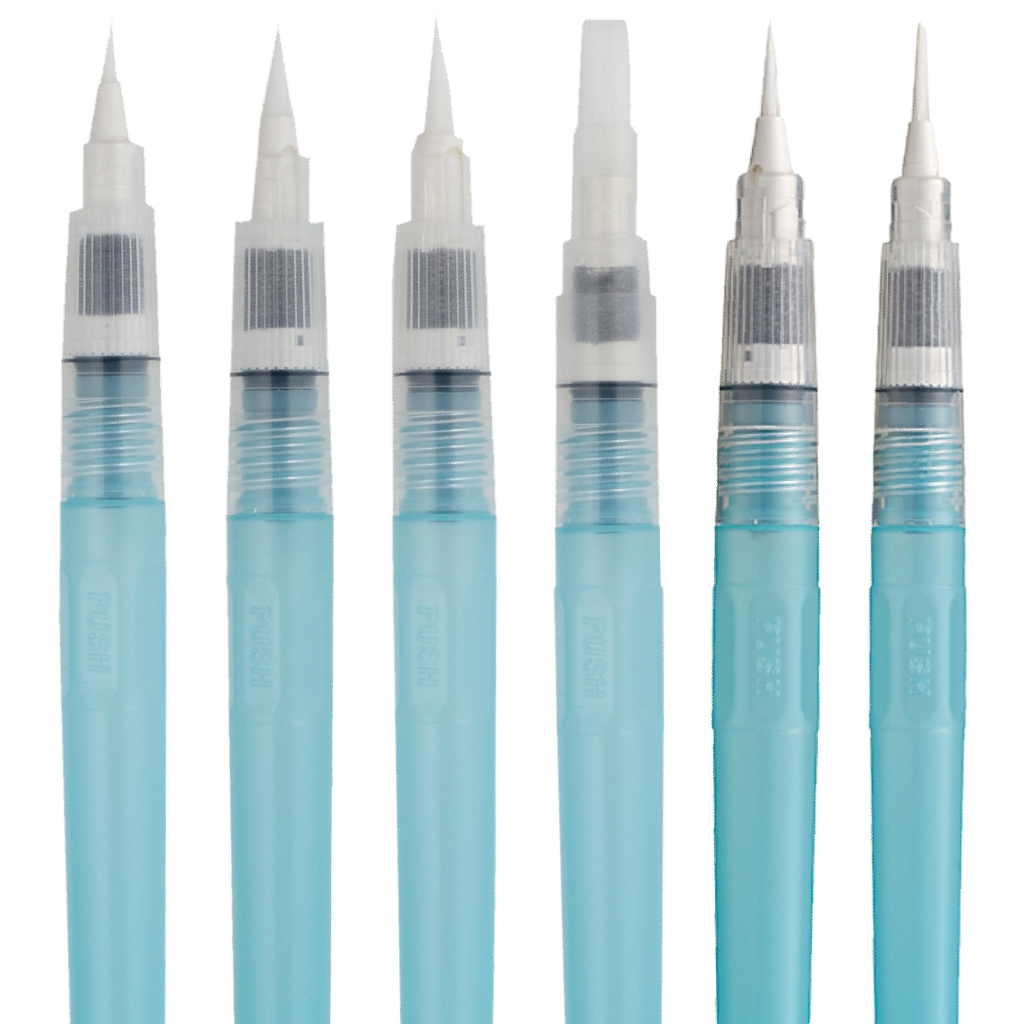Photo 1 of Kuretake Zig Water Brush Pen BRUSHS2O Long 6 Variety Set, for Watercolor Paint, Fude, Flat, Menso, Flexible Tips Assorted, for Professional, Artists, Made in Japan
