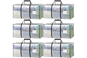 VISVEIL 6 Pack Heavy Duty Moving Bags with Padded Wrap Around Handles-Strengthened Zipper Extra Large Storage Totes for Dorm College Clothes Clear