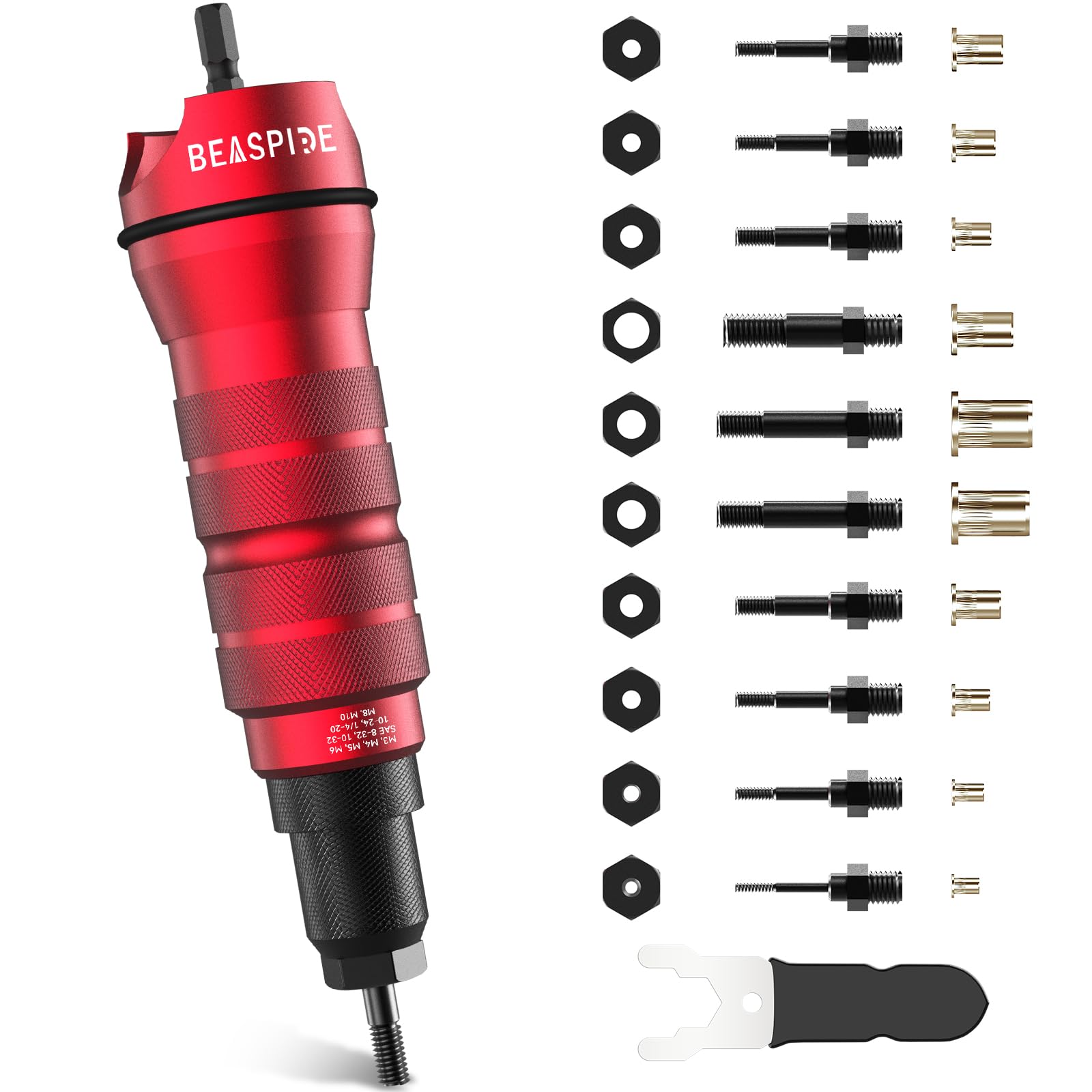 Photo 1 of Beaspire Cordless Drill Electric Rivet Nut Drill Adapter Kit, Rivet Nut Tool Kit Including 10 Mandrel and 50Pcs Assorted Rivet Nuts, Rugged Carrying Case