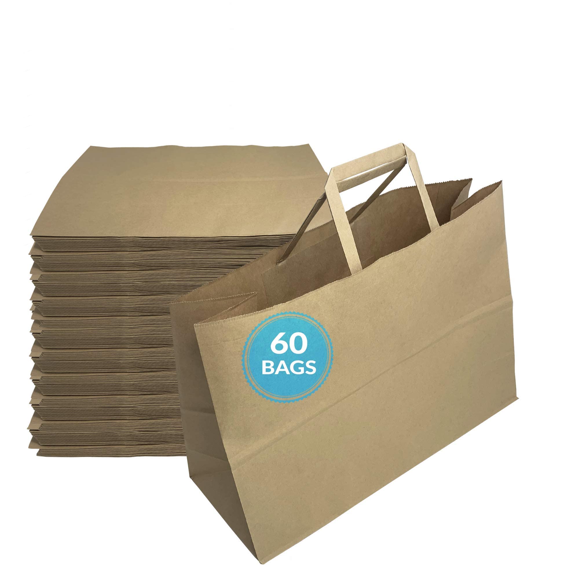 Photo 1 of Reli. Paper Shopping Bags | 60 Pcs | Large 16"x6"x12" | Brown Paper Bags with Handles | Heavy Duty, 68 lbs Basis | Kraft With Wide Base | Take Out/To Go, Retail, Shopping, Restaurant