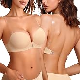 Upushall Backless Bra with Clear Straps and Back Push Up Bras for Women | Plunge,Padded,Low Cut,Underwire