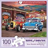 Bits and Pieces “Hot Rod Sunset” Jigsaw Puzzle for Adults – Classic Cars & Hot Rods Scene by Bigelow Illustrations – Vibrant 