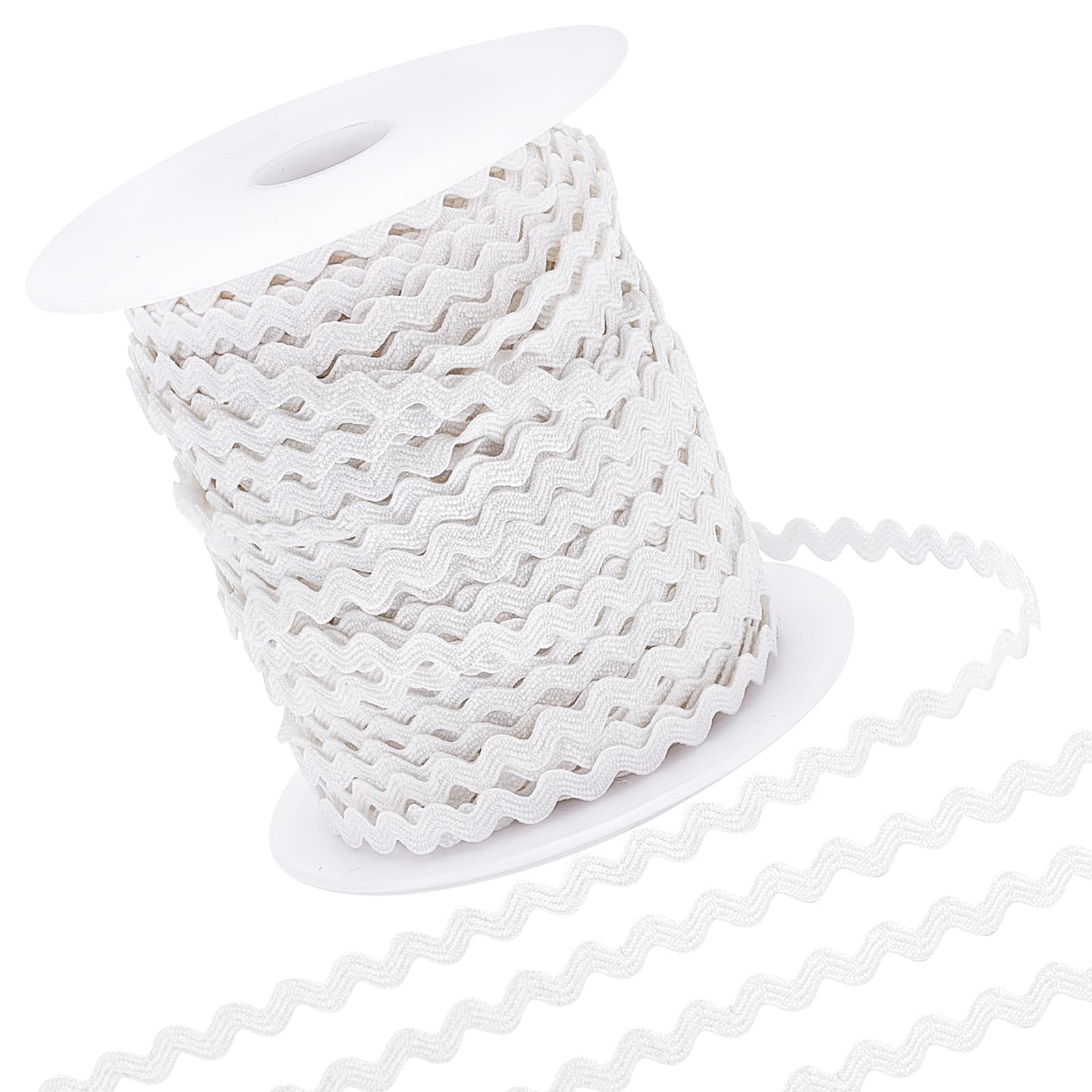 GORGECRAFT 50Yard Rick Rack Trim Ribbon Wave Sewing Bending Fringe Trim 3.5mm for Sewing Flower Making Wedding Party Lace Ribbon Craft (White)