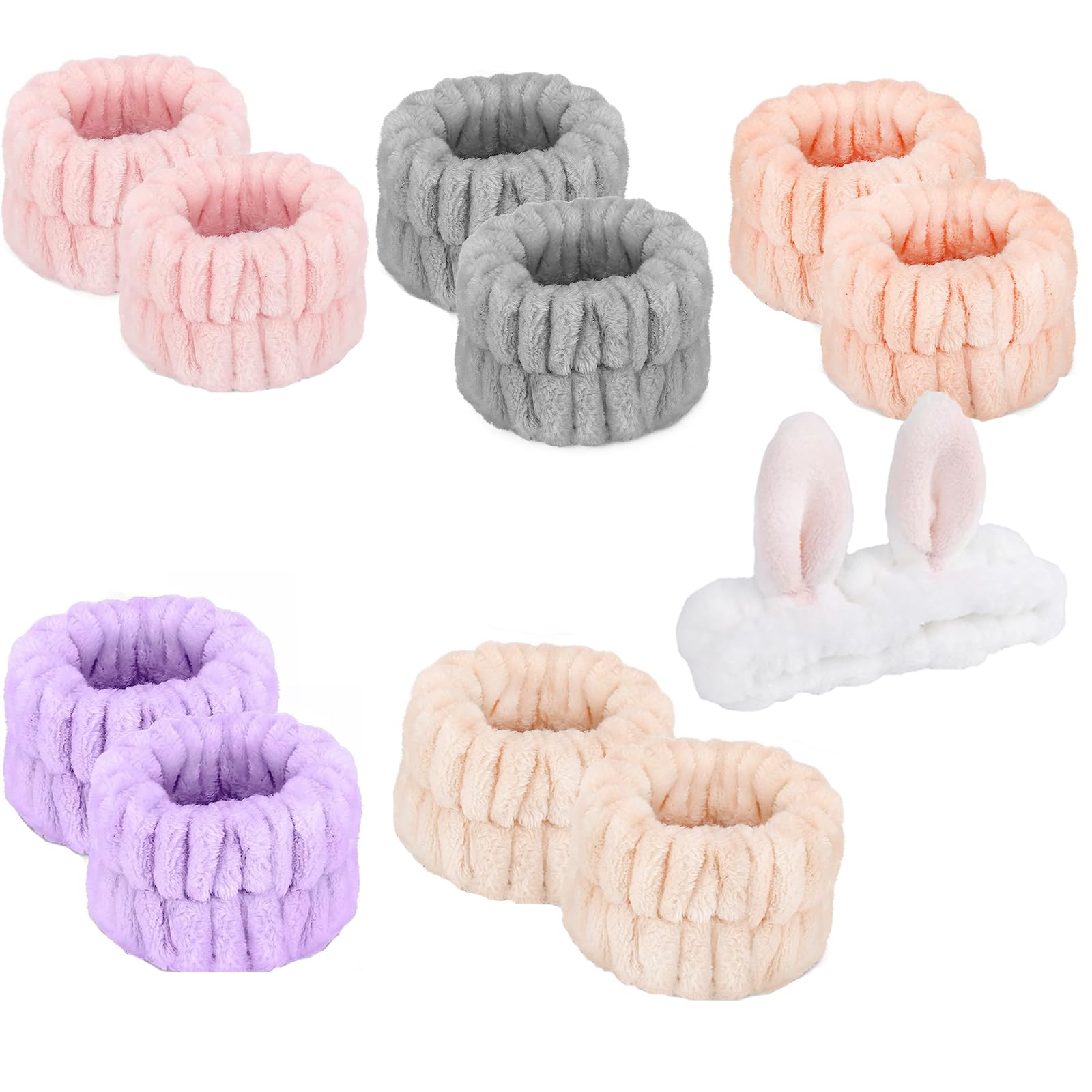 View 1 of 10PCS Wrist Bands & 1 Headband for Washing Face,Microfiber Wrist Spa Towels,Absorbent Cute Wristbands for Girls & Women Preventing Liquid from Spilling Down Your Arms