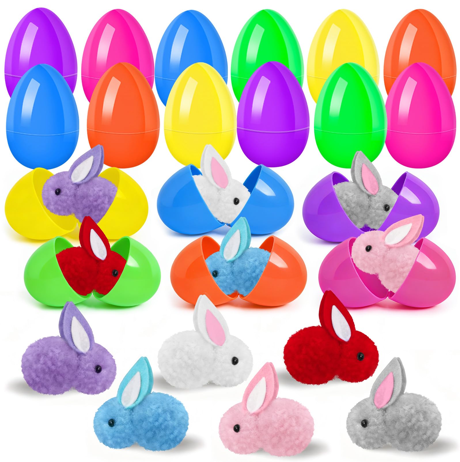 Easter Egg Fillers & Basket Stuffer Essentials for Teens Kids - 12Pack Prefilled Easter Eggs Plush Bunny Toys, Treasure Box Toys for Classroom Boys Girls, Egg Hunt Party Supplies, Carnival Prizes