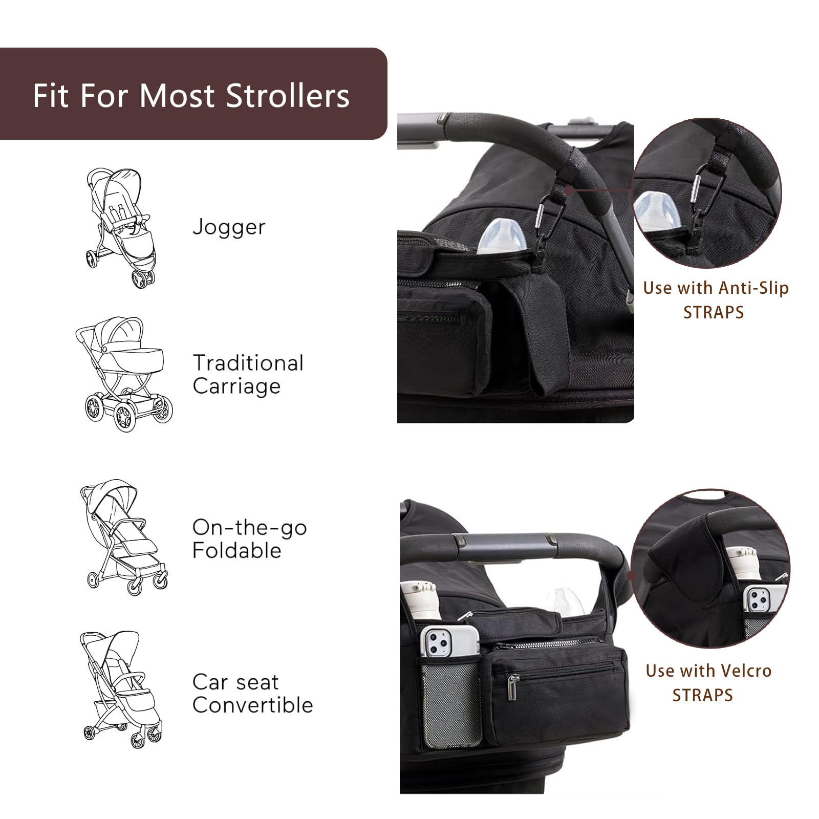 Stroller Accessories Stroller Organizer Stroller Caddy Stroller Cup Holder, Universal Fits Doona Car Seat Stroller, Evenflo Shyft Dualride, Doona Accessories, Bob, Uppababy Vista v2 Accessories Etc