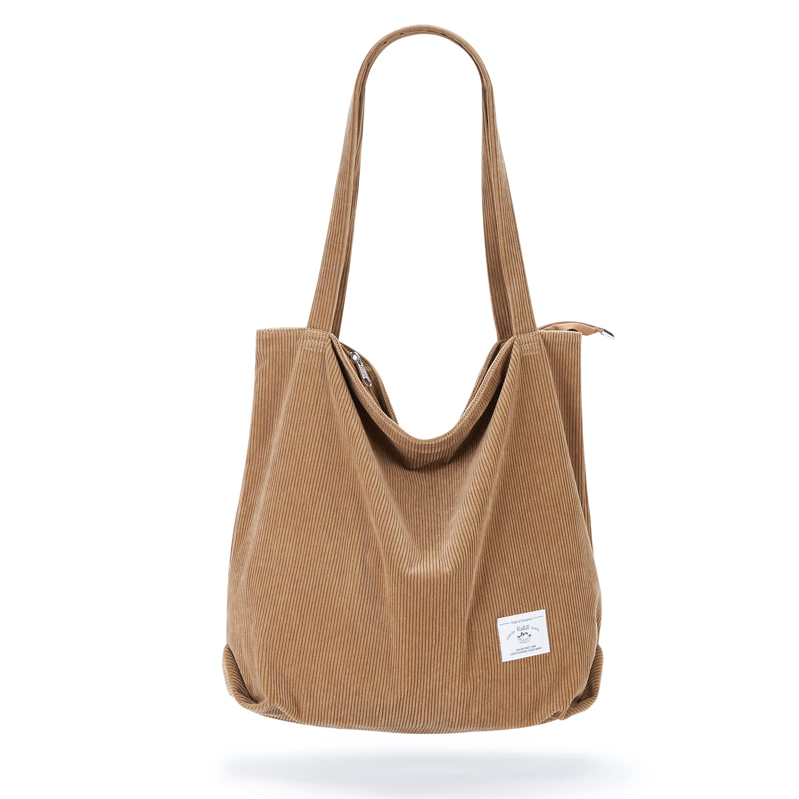 Photo 1 of KALIDI Women Corduroy Tote Bag Casual Tote's Handbag Big Capacity Shoulder Bag with Pockets Zippers (Khaki)