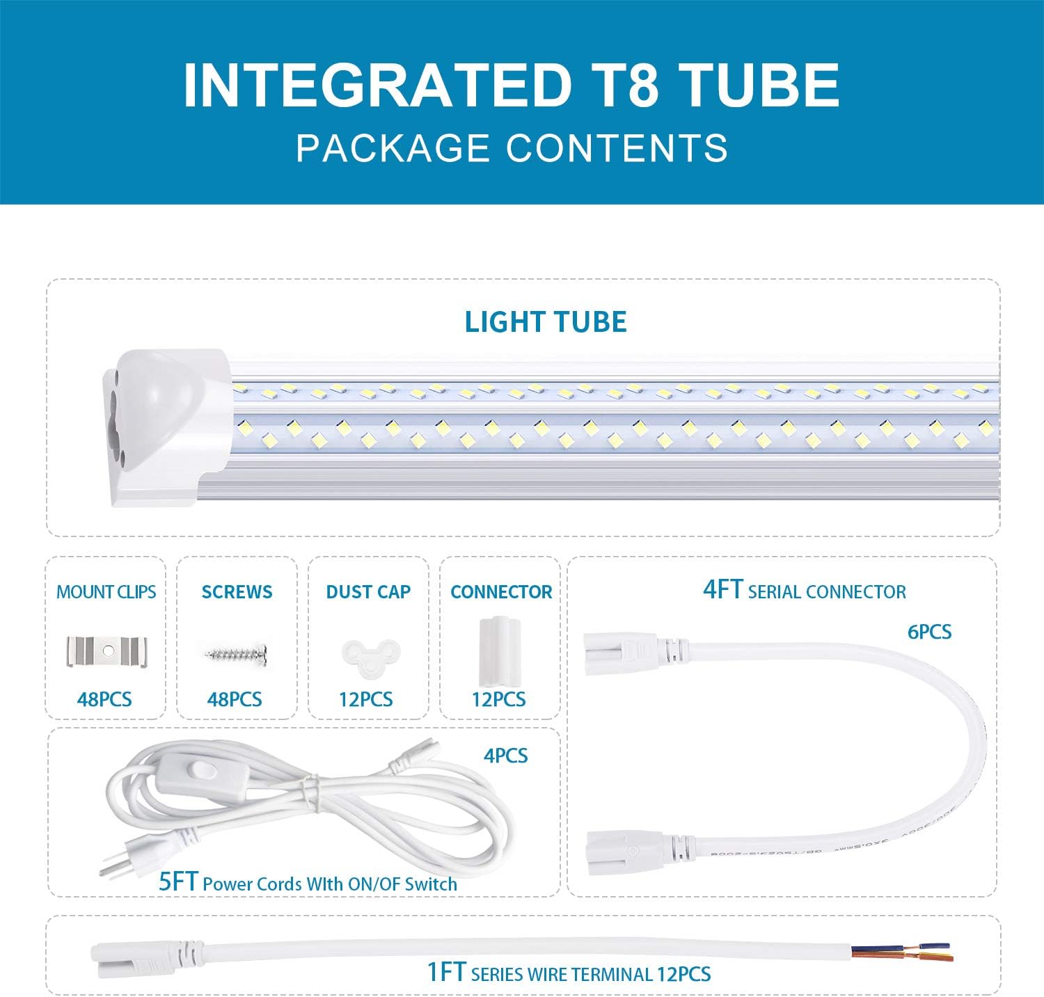 Fluorescent Tubes Lights Replacements for Garage Warehouse,Clear Cover