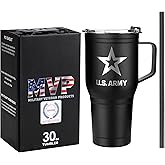 Military Veteran Products 30 Oz US ARMY Black Double Wall Vacuum Insulated Stainless Steel Army Tumbler with Handle | Travel Mug with Leakproof Lid | Army 30oz Tumbler w/Handle