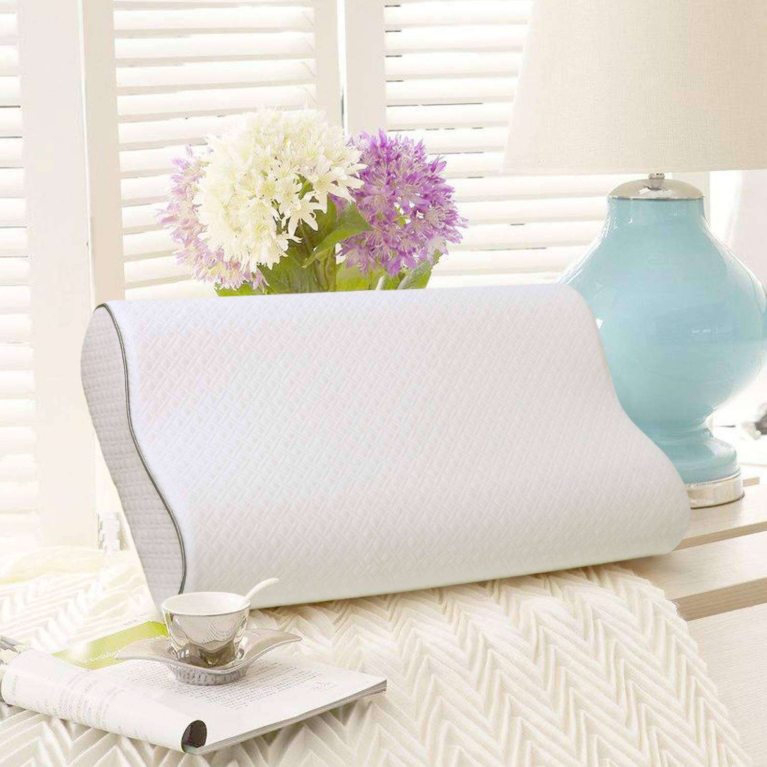 HIFORT Memory Foam Pillow, Cervical Support Neck Pain Relief with Removable Hypoallergenic Case, Adjustable Contour Bamboo Pillow for Side Back Stomach Sleeper, Standard Size