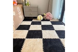 12Pcs Interlocking Carpet Tiles,12"x 12" Plush Interlocking Foam Carpet Tiles with Border,Fluffy Play Mat Floor Tiles Thick P