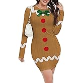 Seizesoul Women Christmas Costume Bodycon Dress Pullover Long Sleeve Printed Ugly Holiday Outfit