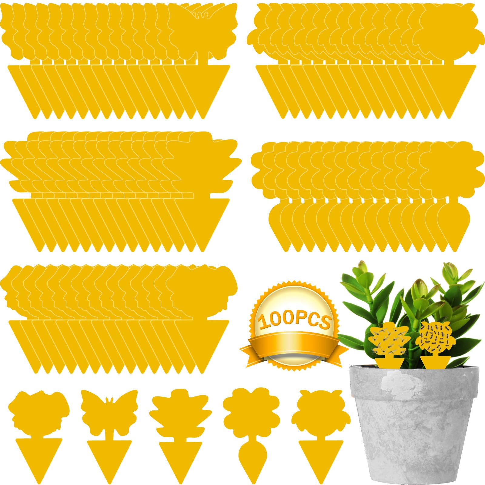 Fruit Fly Traps, Triitech 100 Pack Sticky Fly Traps, Sticky Bug Fungus Stickers for Indoor and Outdoor