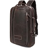 LANNSYNE Men's Full Grain Leather Expandable 15.6 Laptop Backpack Tote Shoulder Travel Bag Rucksack