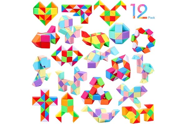 12 Pack Magic Snake Cube Fidget Toys for Kids - 24 Blocks Rainbow & Macaron Twist Puzzle, Party Favors, Classroom Prizes, Bir