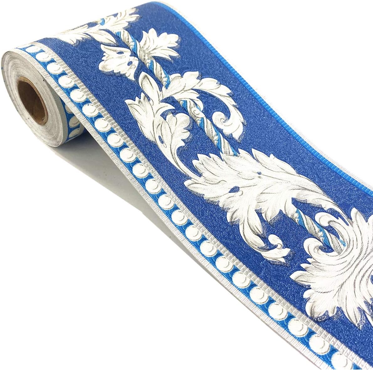 Mesoar Elegant 3D Sky Blue Floral Wallpaper Border Wall Peel Stick Molding Border Home Ceiling Sticker for Bathroom Living Room Kitchen Wall 10cm by 16.4ft - Image 3