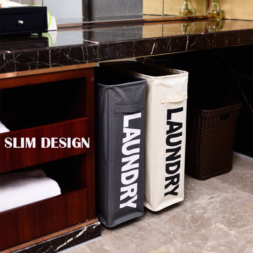 XIFIRY Slim Rolling Laundry Hamper Collapsible Thin dirty Laundry Basket Foldable Dirty Clothes Sorter and Organizer with wheels (Grey)