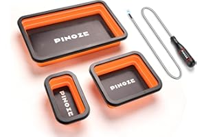 PINOZE Collapsible Magnetic Parts Organizer Trays & 12" Flexible Magnetic Pickup Tool, 3 Different Size Magnet Tool Trays & Pick-Up Sweeper for Screw, Bolts, Nuts, Washers, Pins and Other Metal Parts