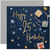 Old English Co. 25th Birthday Card for Him - Navy Blue Male Birthday Card for Family - Stars Wrapped Gifts Presents Card Design - Modern Birthday Card - Gift for Him - Son Nephew Grandson
