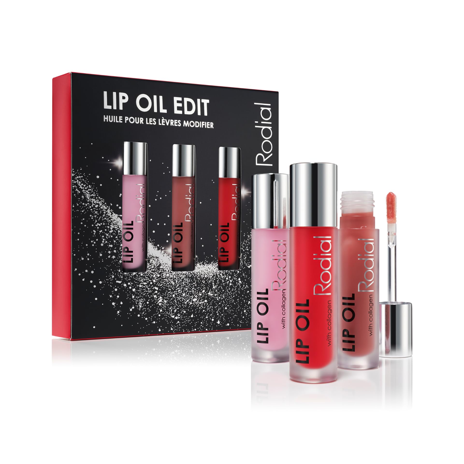 Rodial Plumping Collagen Lip Oil 4 ml - Vegan Collagen-Infused lip oil with Macadamia and Jojoba Oil, Deep Hydration for Fuller-Looking Pout, Ultra-Nourishing Formula (Trio)