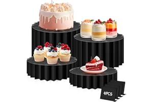 Marsui 4 Pcs Buffet Risers Food Display for Dessert Table Cake Riser Display Stands Acrylic Foldable Cardboard Cake Stands Tall Columns for Parties Birthday Wedding Pillars Decoration (Black)