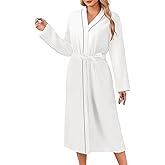 Ekouaer Robes for Women Long Sleeves Bathrobe V Neck Cozy Housecoat Lightweight Fleece Robe with Pockets S-XXL