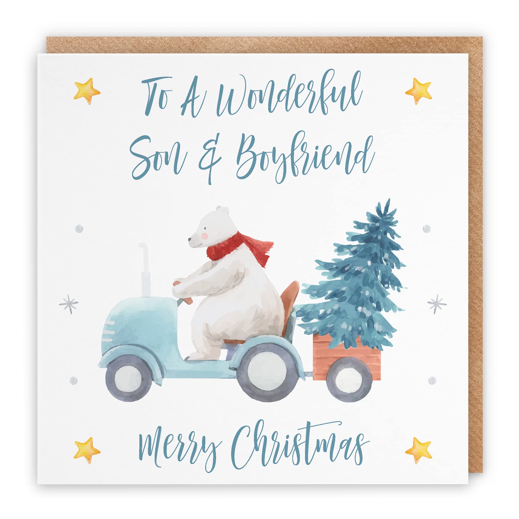 Hunts England - Son And Boyfriend Christmas Card - To A Wonderful Son & Boyfriend - Merry Christmas - Polar Bear Collection
