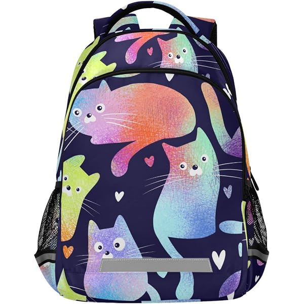 ZENWAWA Kids Backpack With Cat & Rainbow - Large 16.7 Inch School Bag, Reflective Strips For Boys & Girls - View #6