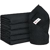 Orighty 6 Pack Black Hand Towels - Quick Drying & Absorbent Microfiber Gym Towels 16x28 inches - Lightweight & Thin White Yoga Towel - Multi-Purpose Camping Towel for SPA, Hotel & Bathroom
