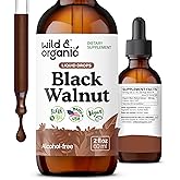 Wild & Organic Black Walnut Tincture - Cleanse Detox with Black Walnut Hull Extract - Herbal Supplement for Gut Detox Cleanse and Digestive Well-Being - Vegan, Sugar & Alcohol-Free - 2 fl oz